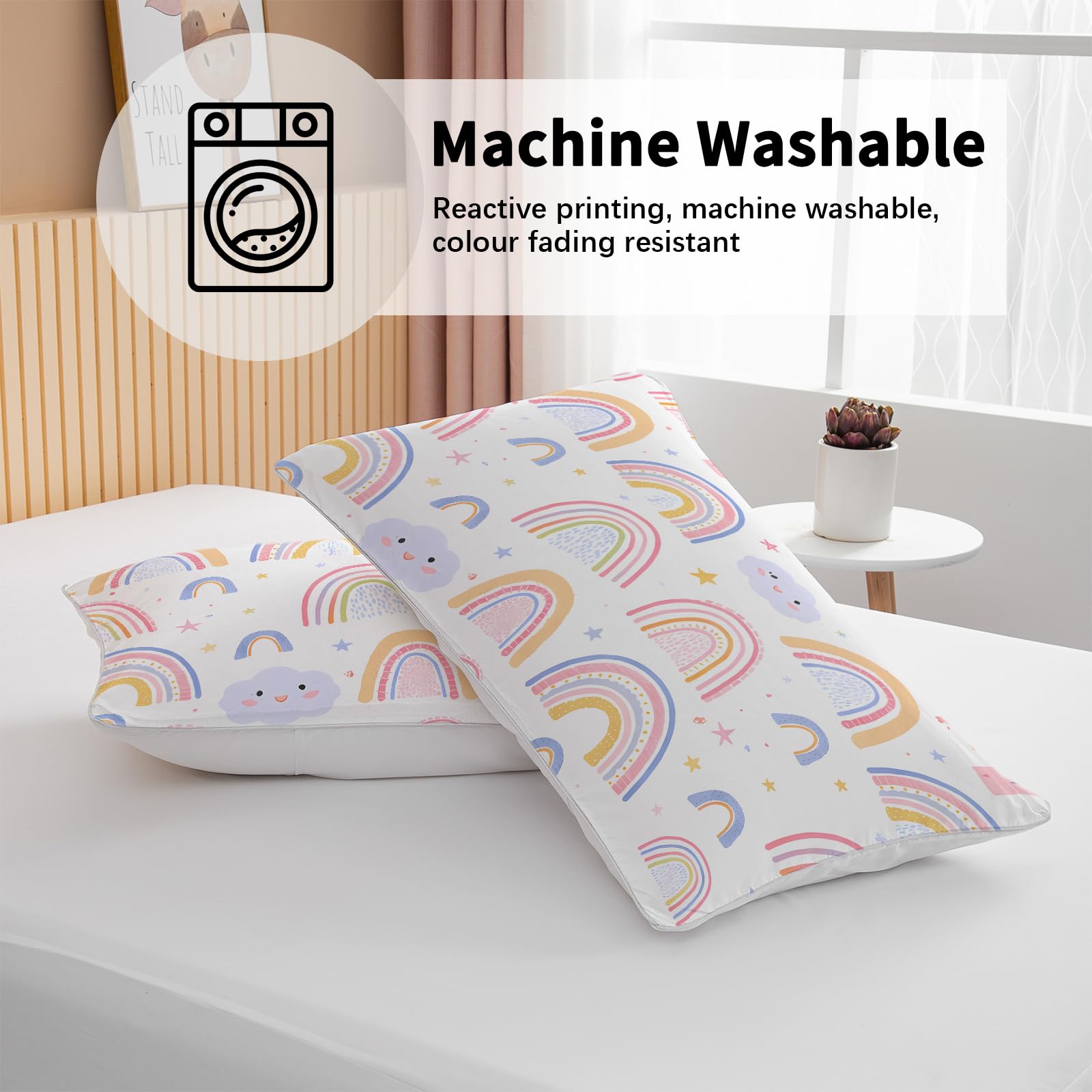 BEDMUST Rainbow Full Duvet Cover Set for Girls Pink and Yellow Rainbow Star Duvet Cover 3 Piece with 2 Pillow Shams(1 Duvet Cover and 2 Pillow Shams)