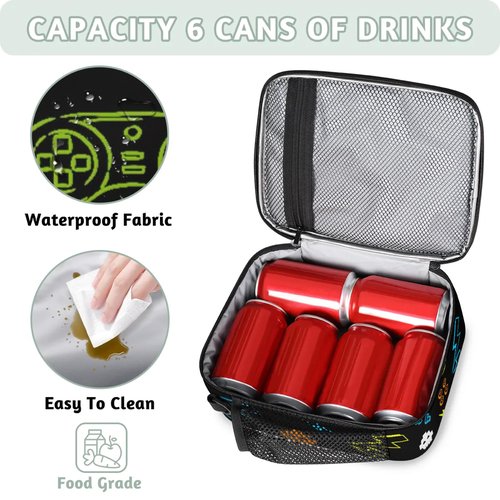 Bardic Lunch Box for Boys Girls - Reusable Insulated Lunch Bags for Kids - Video Game Large Capacity Cooler Back to School Lunch Thermal Meal Tote Kit