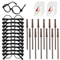 36Pcs Wizard Theme Party Favors - Wand Pencils Wizard Glasses with No Lenses Lightning Bolt Scar Temporary Tattoo for Teen Kid Student Magic Birthday Party Favors Halloween Decor School Rewards Black