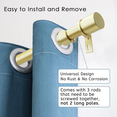 Byondeth Adjustable Curtain Rods - Max Length 60 Inches | 1 Inch Diameter with Warm Gold Aluminium Finials