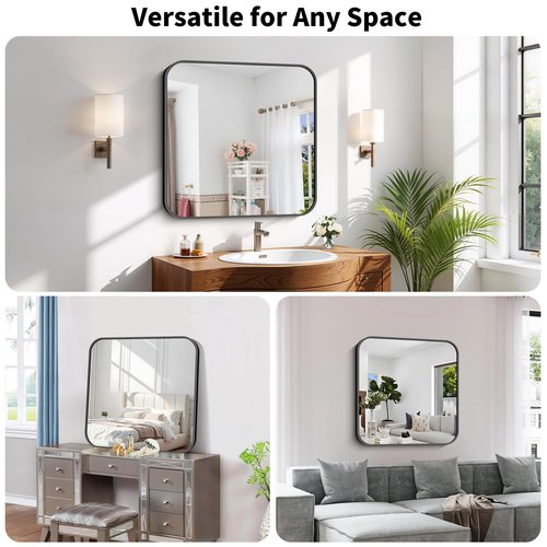 Koonmi Black Framed Bathroom Mirror - 30x30 Inch Shatterproof Tempered Glass Vanity Mirror for Bathroom Sink, Wall Mounted with Matte Aluminum Alloy Frame, No Distortion, Modern Decor