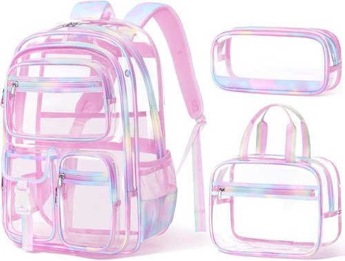 Fimibuke Clear Backpack - 3PCS Heavy Duty PVC Set with Lunch Box & Pencil Case | Cute Toddler School Bag