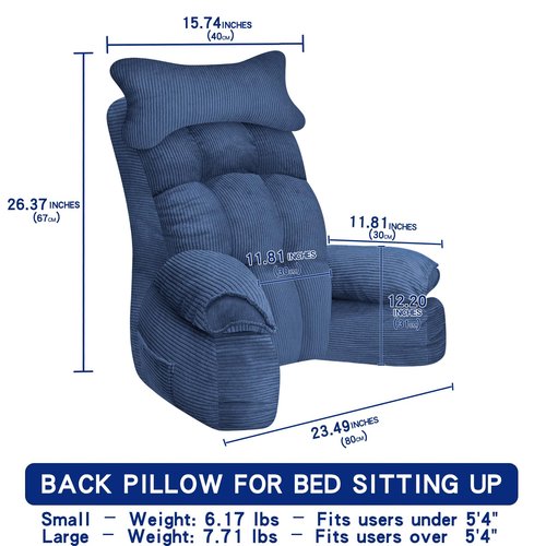 YDCEULARDOH Reading Pillow for Bed Adult – Large Bed Pillow with Arms, Supportive Back Pillow for Sitting Up in Bed for Reading, Watching TV, or Gaming