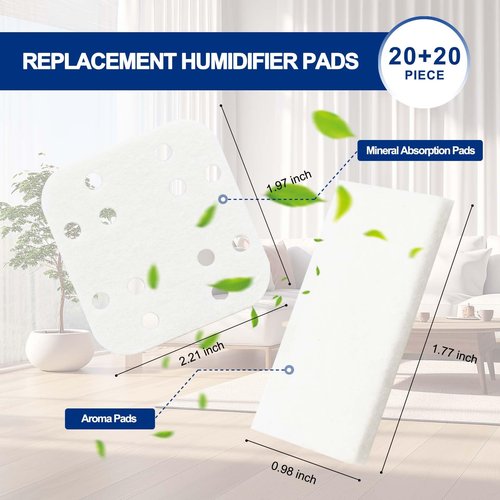 Humidifier Replacement Filters 20 Pack and Replacement Aroma Pads 20 Pack - Compatible with LEVOIT LV600HH, LV600S, OasisMist450S, OasisMist600S - Descaling Pads, White