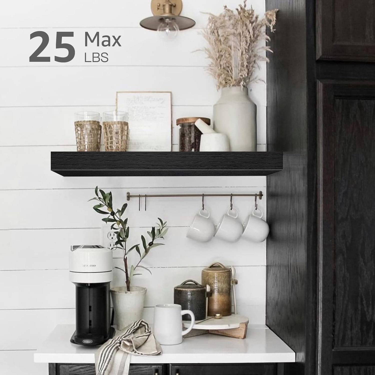 QEEIG Floating Bathroom Shelves - Wall-Mounted Farmhouse Decor | Set of 2, 15.7" x 6.7", Black