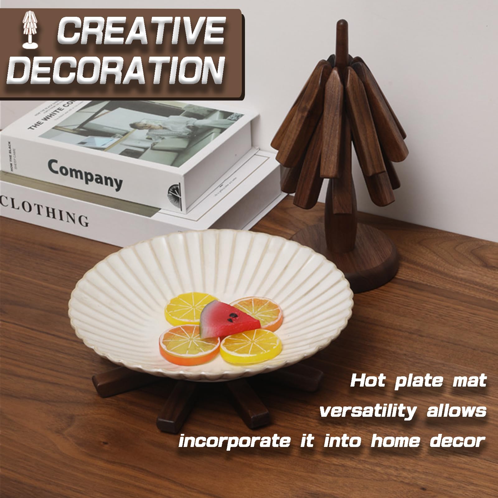 Natural Walnut Wood Trivets - Foldable Tree Hot Plate Mat Set of 3 for Kitchen, Multifunction for Hot Pots and Pans