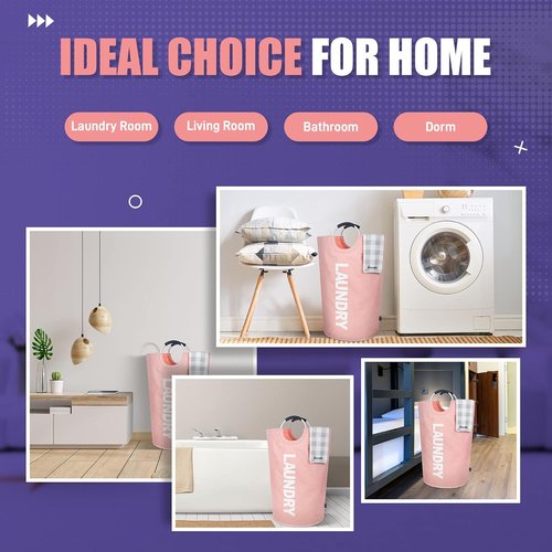 Caroeas 95L Pro Large Laundry Basket - Waterproof Hamper with Padded Handles | Collapsible Design (Pink)
