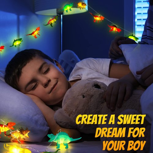 Riakrum 30 LED 16.4 FT Dinosaur String Lights for Boys Room Battery Operated Dinosaur Lights String Dino Light for Boys Girl Kids Bedroom Decor Christmas Tree Decoration Holiday Party Garden Tent Wall