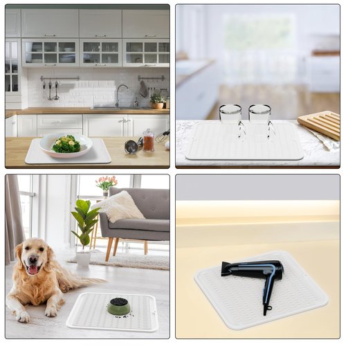 ZLR Silicone Dish Drying Mat 12" x 12" Square - Small Heat Resistant Trivet & Countertop Protector for Air Fryer, Coffee Maker - Waterproof Kitchen Drain Pad for Cups, Fruit (Milk White)