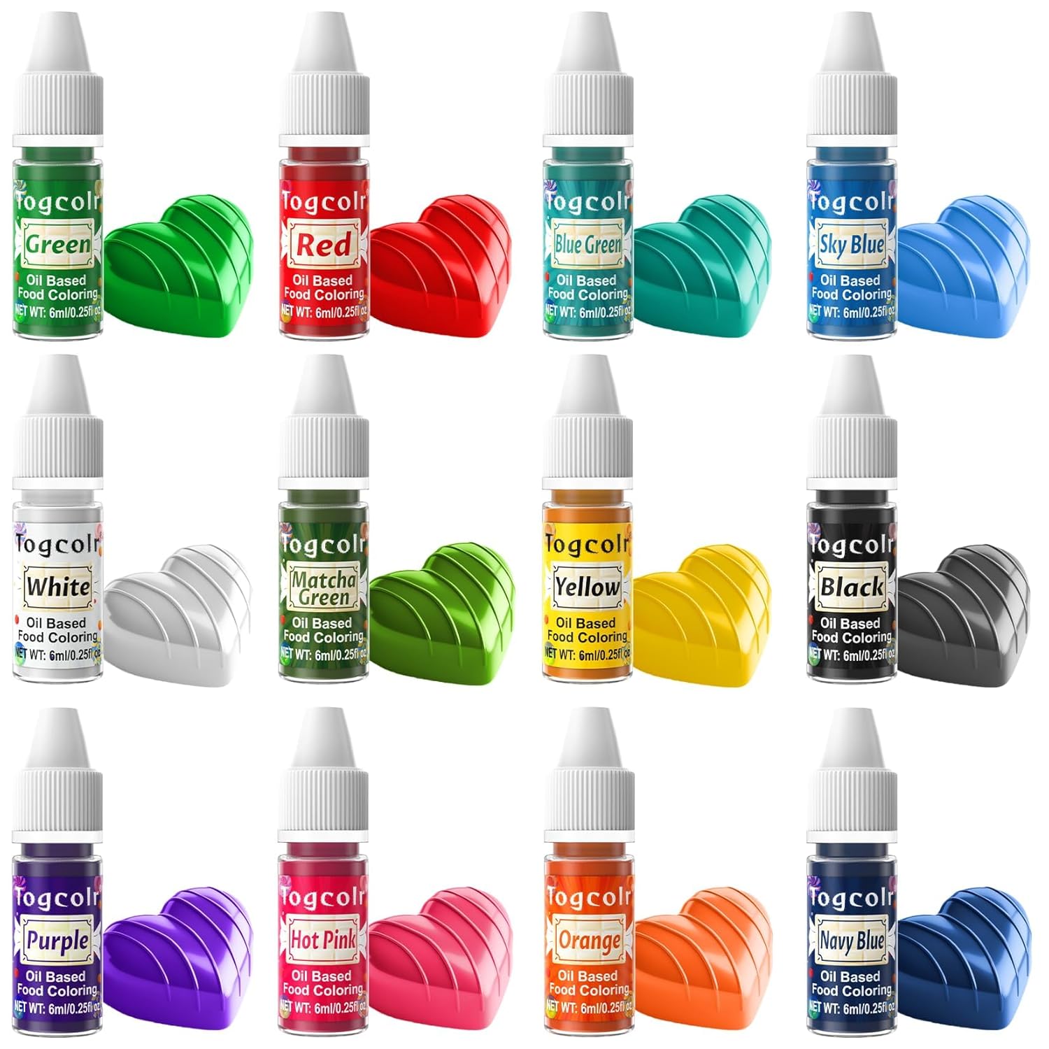 Oil Based Food Coloring Set - 12 Flavorless Colors for Cake Decorating & Candy Melts | 0.25 Fl. Oz