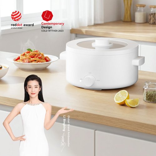Olayks Hot Pot Electric, 3L Portable Electric Pot with Ceramic Non-stick Coating, Dual Power Multi-functional Romen Cooker for Steak, Pasta, Hot Pot, Ramen, Quick Heating and Overheat Protection