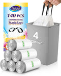 Teivio 4 Gallon Drawstring Trash Bags - 140 Count Strong Bathroom & Kitchen Bin Liners | White
