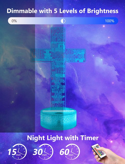 FULLOSUN Jesus Cross Gift, Jesus Cross Night Light, 3D Illumination Lights with Remote 16 RGB Colors Change Kids Men Women Room Lighting Creative Decoration