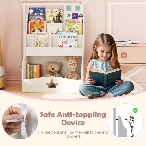 Costzon Kids Bookshelf and Toy Storage, 3-Tier Toddler Bookshelf with Large Storage Cubby, Toy Storage Organizers for Kids Room, Nursery, Playroom, Classroom (White)