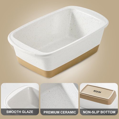 HVH Ceramic Loaf Pan - 9 x 5 Inch Rectangular Bread Baking Dish | Farmhouse Style (White)