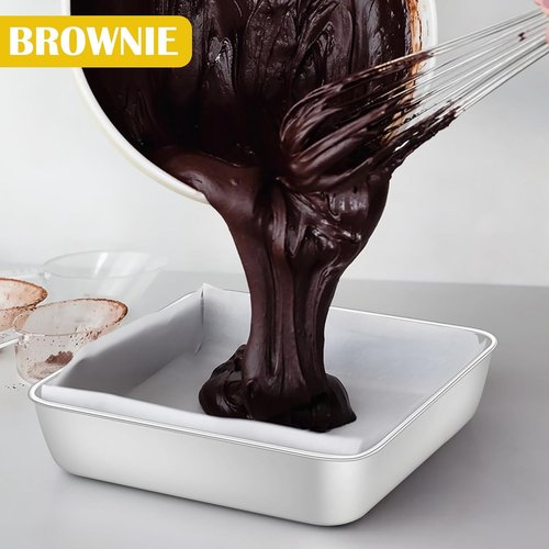 E-far Stainless Steel 8x8 Inch Square Cake Pans - Set of 2, Non-Toxic & Dishwasher Safe Bakeware