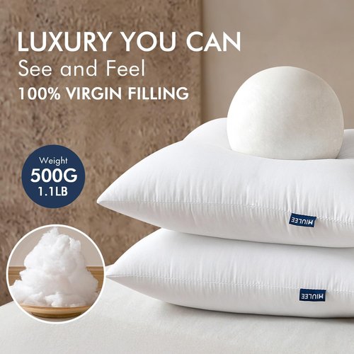 MIULEE Throw Pillow Inserts - 100% Virgin Fiber Filling | Pack of 2, 18x18 Inch for Bed & Couch