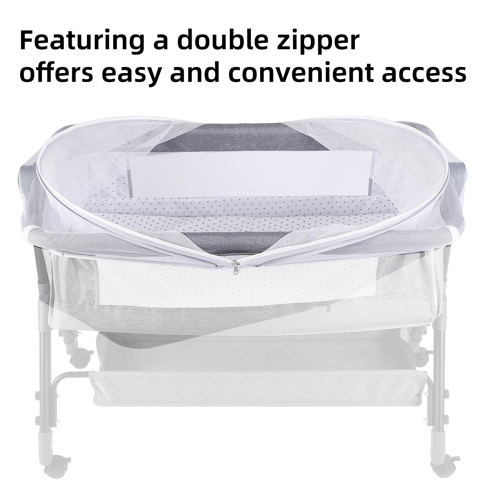 DUSHARKFUN Bassinet Cover Mosquito Net for Babies to Keep Insects/Bugs/Cats Out, Toddler Bassinet/Bedside Sleeper/Crib Net with Two-Way Zippers & Storage Bag, Breathable Mesh Holes, White