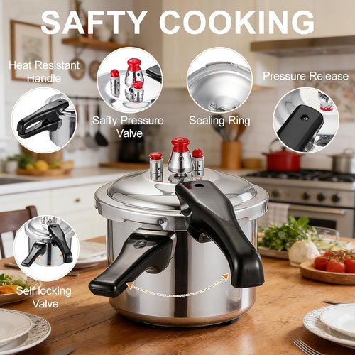 DOITOOL Aluminum Pressure Cooker - 2 Liters | Fast Cooking with Safety Valves & Even Heat Distribution