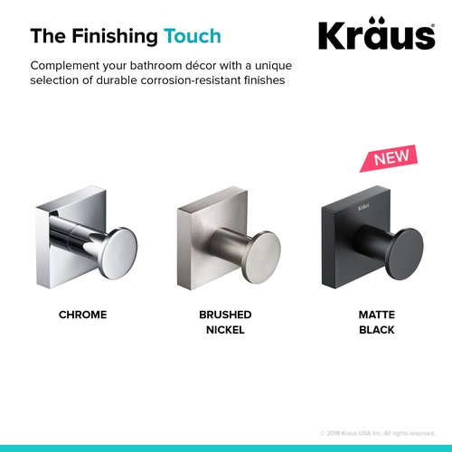 Kraus Ventus Bathroom Robe and Towel Hook, Matte Black Finish, KEA-17701MB