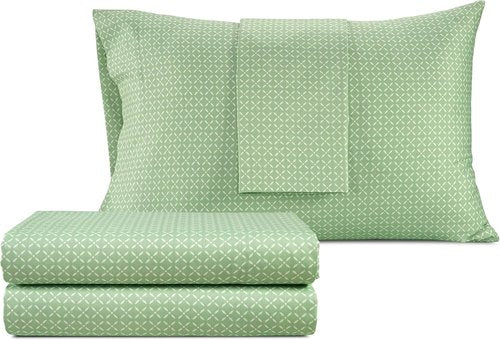 Izod Sateen Silky 4Pc Queen Size Bed Sheet Set, Deep Pockets–fits Upto 17",Smooth & Buttery Feel,Long-Staple Soft Combed 100% Cotton Bed Sheet, Hotel Luxury Bedding Sheets & Pillowcases-Green Mosaic