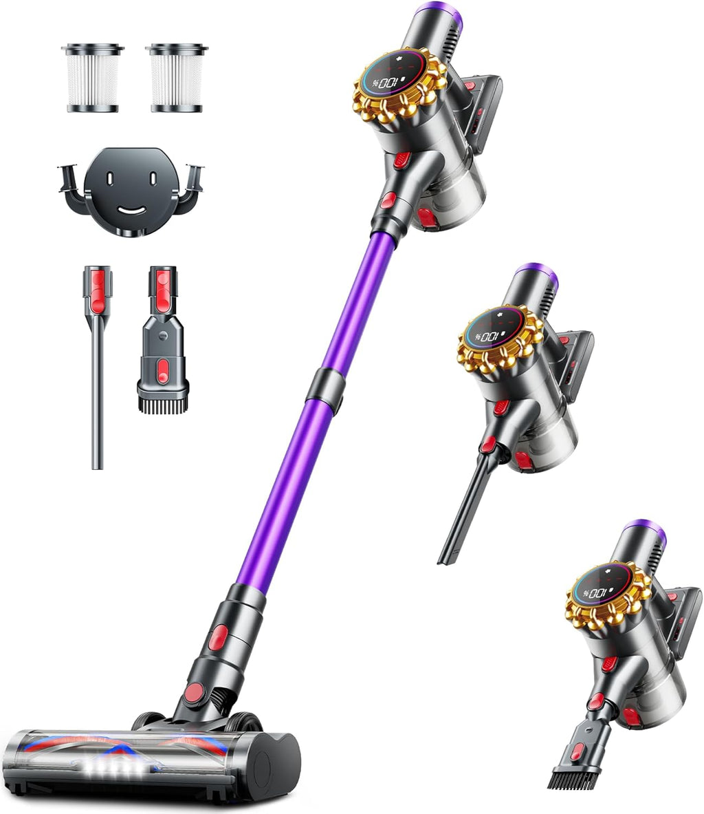 Skiennix Cordless Vacuum Cleaner - Powerful 550W, 45KPA Suction | 60-Minute Runtime, LED Display, 8-in-1 Design for Pet Hair & Hard Floors