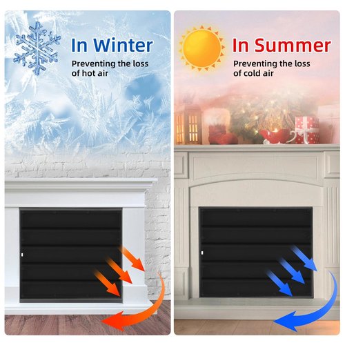 Magnetic Fireplace Draft Stopper Cover 39" x 32" - Indoor Winter Insulation Blanket to Block Cold Air & Heat Loss - Fits Metal Frames Only (NOT for Brick/Stone)