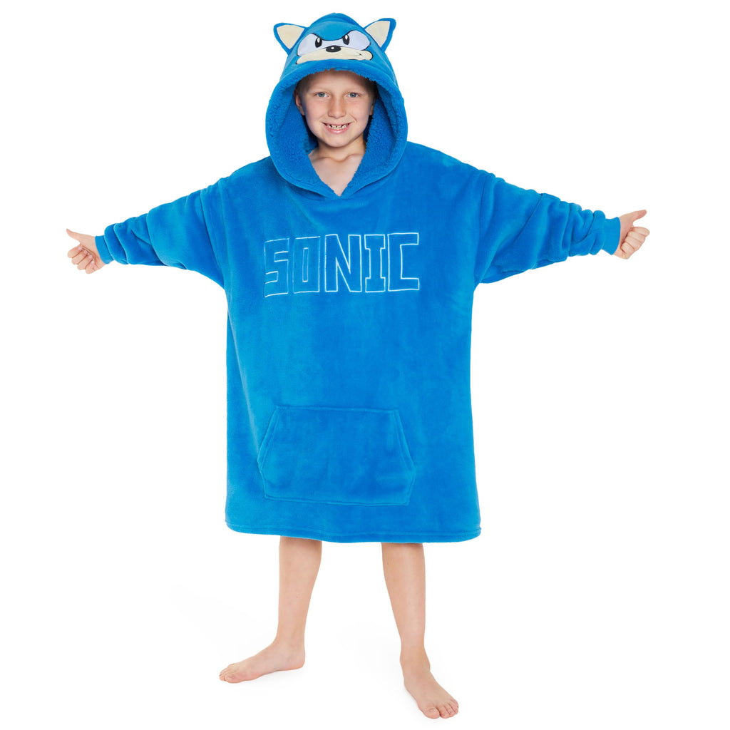 Sonic The Hedgehog Fleece Hoodie Blanket for Boys and Teenagers Oversized Fleece Poncho One Size Gaming Gifts for Boys (Blue 3D)