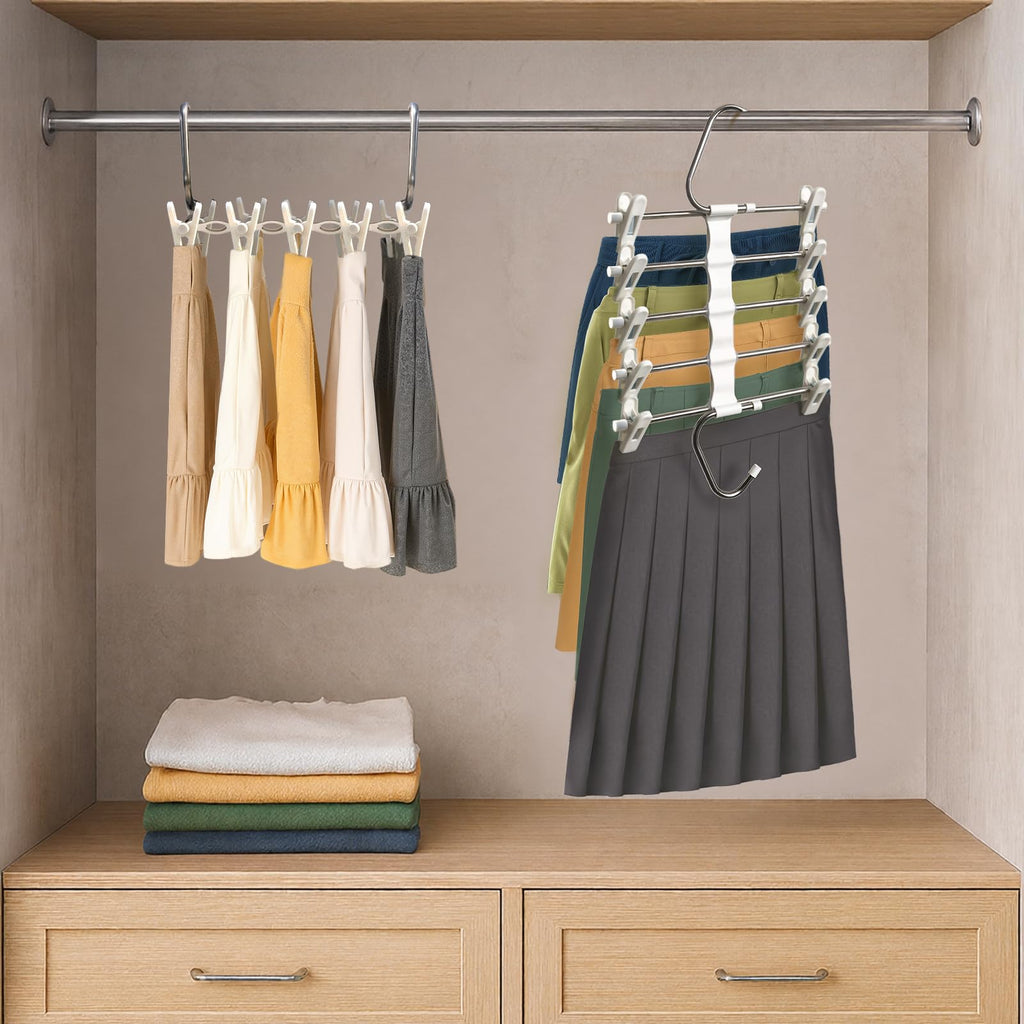 Zylkorb Skirt Hangers, Pants Hangers with Clips Space - 2 Pack - Space Saving Metal Closet Organizer for Shorts, Skirts, and Pants - Closet Organizer and Storage for Pants Jeans Skirts Legging