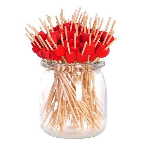 Hoyuwak Valentine's Day Heart Cocktail Picks – 200 Count Bamboo Food Skewers with Red Heart Decoration for Romantic Dinners, Date Nights, Appetizers, Charcuterie & Couples Celebrations