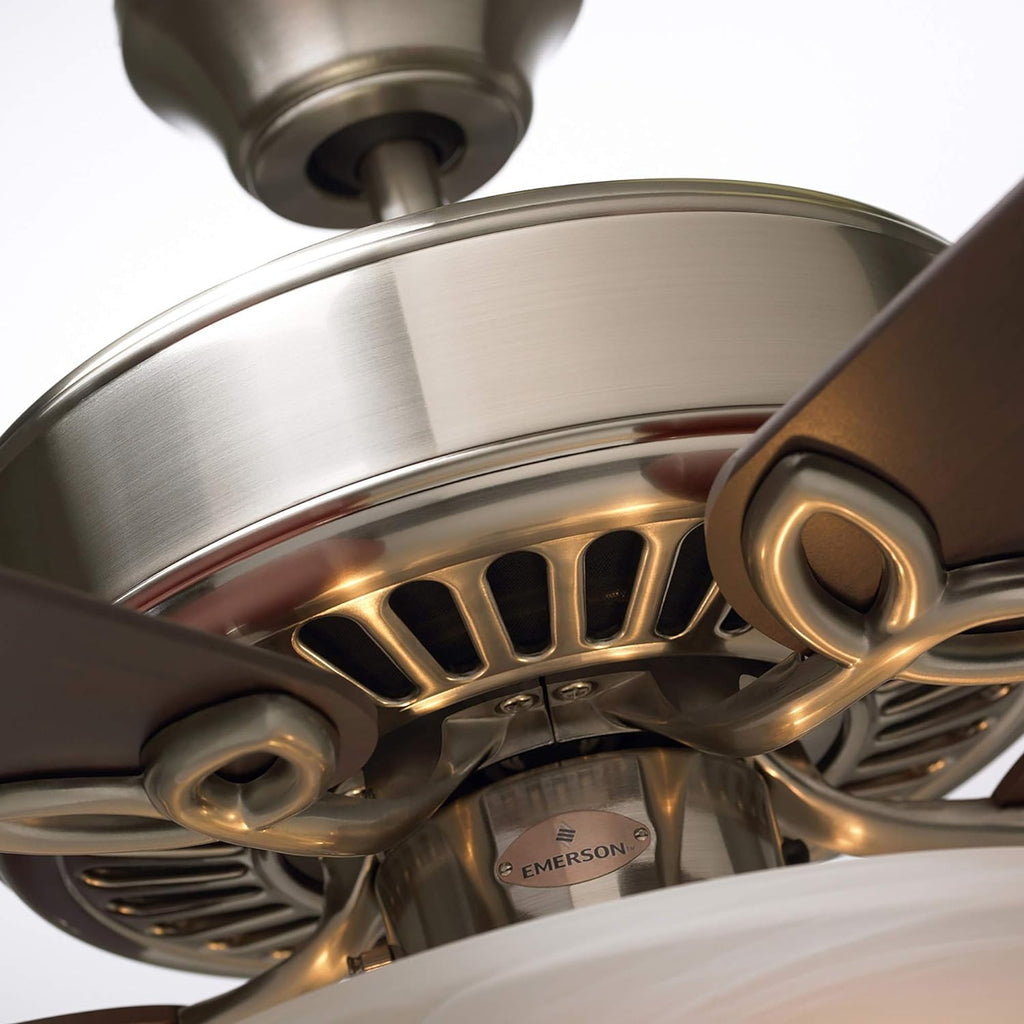 Kathy Ireland Home [CF712BS] Pro Series LED Ceiling Fan with Pull Chain | 50-Inch Fixture with Dual Mount for Flush or Downrod Hanging | Reversible Blades with Light Bulbs Included, Brushed Steel