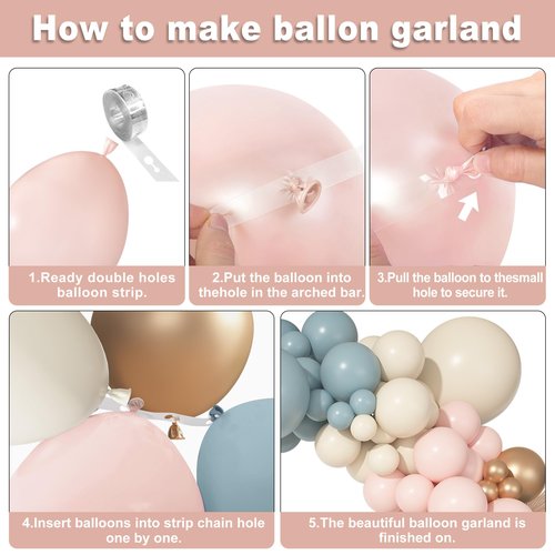 Ouddy Party 149Pcs Blue and Pink Balloon Arch Garland Kit Different Sizes 18 12 10 5Inch, 6Pcs 18’’ Dusty Pink Blue Sand White Gold Balloons for Boy Girl Boho Birthday Party Decorations