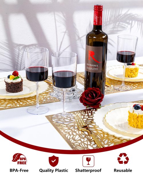 YOUBET 36 Pack Clear Plastic Wine Glasses - 10 OZ Disposable Square Wine Glasses with Stem for Wedding & Party & Anniversary