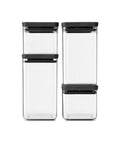 Brabantia Tasty+ 4pc Stackable Food Canisters Set (Dark Gray) 2x 0.7qt & 2x 1.7qt BPA-Free Space-Saving Jars with Silicone Seal Lids for Freshness