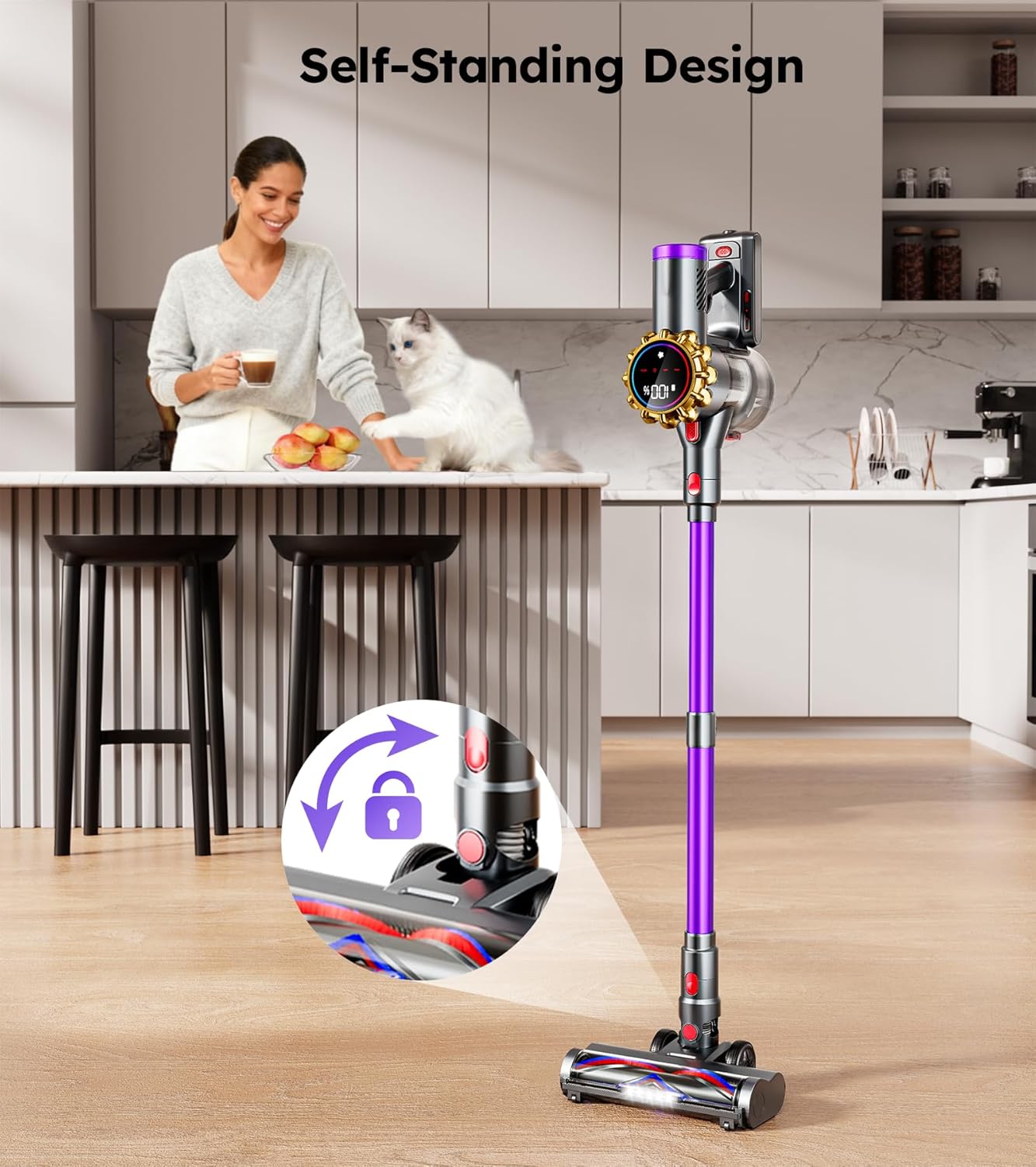 Skiennix Cordless Vacuum Cleaner - Powerful 550W, 45KPA Suction | 60-Minute Runtime, LED Display, 8-in-1 Design for Pet Hair & Hard Floors