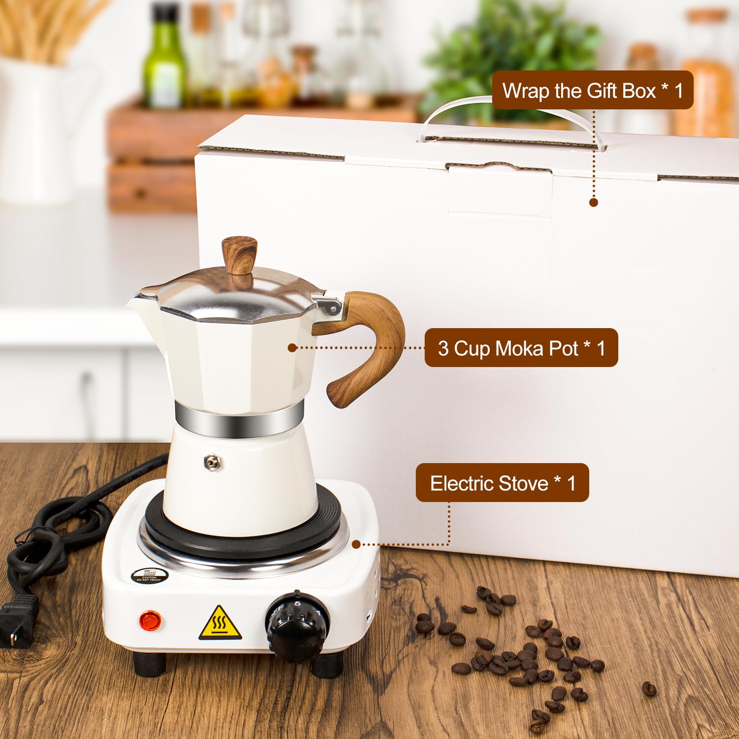 DITOSH 7-in-1 Moka Pot Espresso Set with Electric Stove 3 Cup Aluminum Stovetop Coffee Maker Percolator Italian Classic Mocha Coffee Machine with Hand Grinder Sealing Canister Spoon Portable Camping