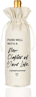 Socive New Job Gifts Wine Bag, Pairs Well With a New Chapter of Your Life, Job Gifr for Colleague, Coworker, Boss, Friends - Burlap Drawstring Wine Bag
