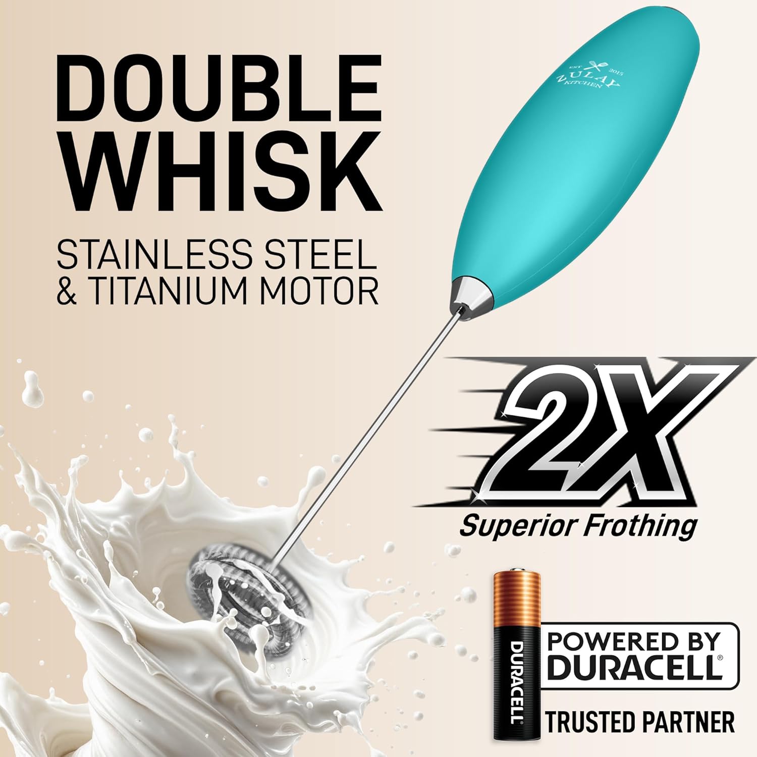 Zulay Kitchen Whisk Milk Frother - Powerful Handheld Foam Maker for Coffee & Lattes | Includes 4 Duracell Batteries