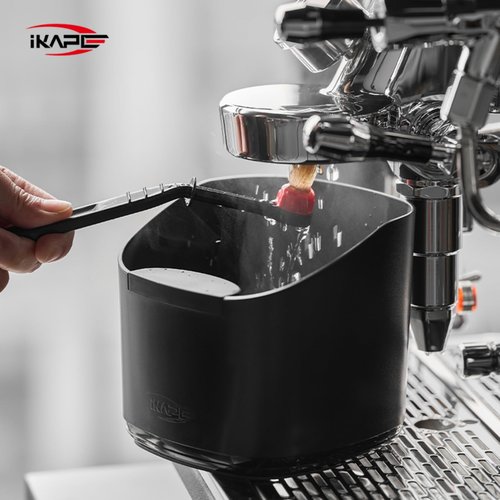 IKAPE Espresso Kit 3 IN 1, Espresso Knock Box, Cleaning Towel & Brush for Barista-Grade Maintenance - Black Espresso Machine Coffee Puck Disposal Box