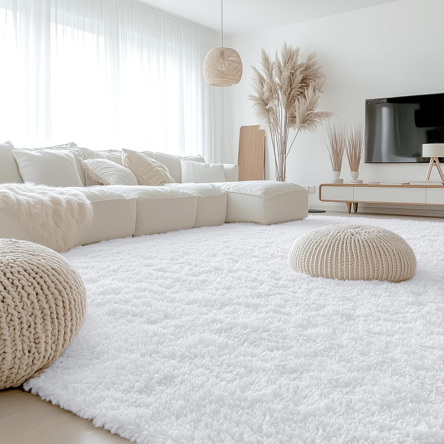 OLANLY Large Area Rug - Soft Fluffy Shaggy Carpet for Living Room & Bedroom | Machine Washable, White