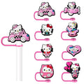 Maituifos 8 Pcs Kitty Straw Covers Cap - 10mm Cartoon Straw Topper(Box Packaging) Silicone Straw Tip Covers for Drinking Straws（Pink Style）