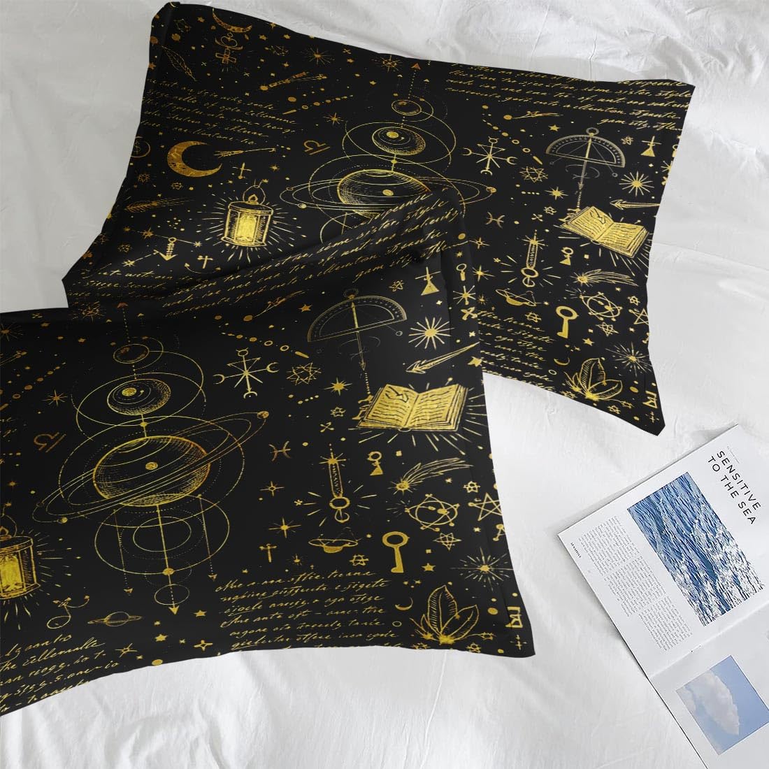 Pamnest Comforter Set Queen Size, Boho Tarot Space Soft 3 Pcs Magic Black Bedding for Kids and Adults, Spooky Sun Moon Pentagram Comforter Set with Pillowcase, for Bedroom Bed Decor