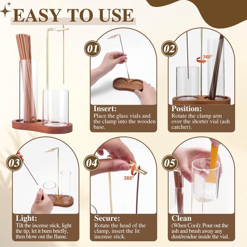 2 in 1 Incense Holder for Sticks with Glass Ash Catcher, Anti-Ash Flying Upside Down Insence Stick Burner, Modern Vertical Inscents-Sticks Holder for Yoga Spa Meditation Home Decor