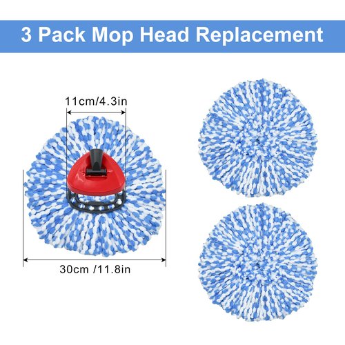 Mop Heads Replacements for Oceda Mop Replace Head RinseClean 2-Tank System, 3 Pack Spin Mop Replacement Head, Microfiber Mop Refills, Machine Washable and Deep Cleaning (NOT for 1-Tank System)
