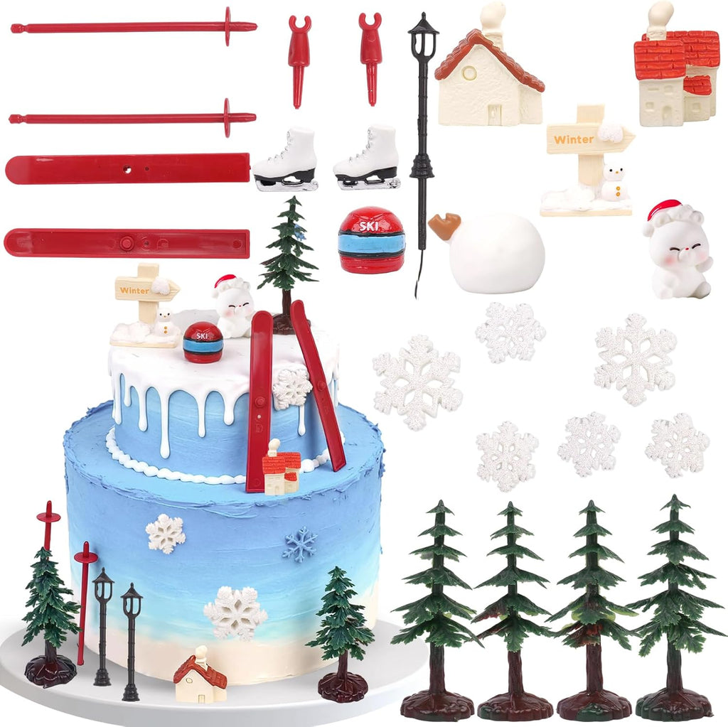 Skiennix 23PCS Ski-Themed Cake Decoration Set - Perfect Birthday Party Supplies