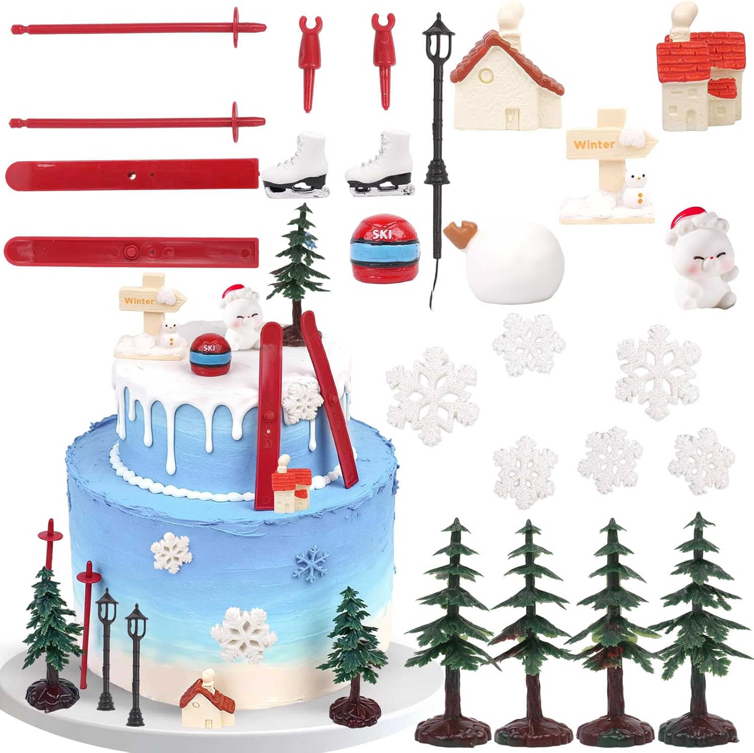Skiennix 23PCS Ski-Themed Cake Decoration Set - Perfect Birthday Party Supplies