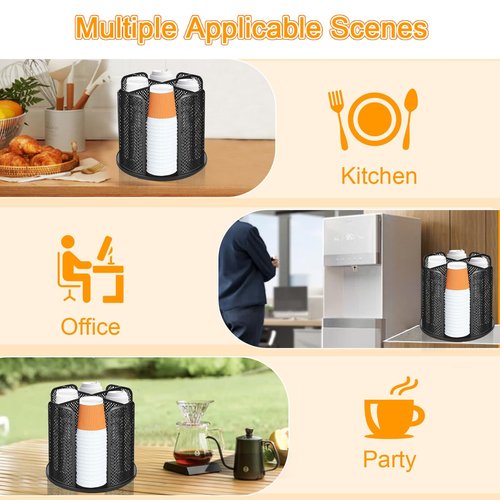 ceiiseaon Rotatable Cup and Lid Holder, Coffee Cup Dispenser for Countertop with 4 Compartments, Paper Cup Storage Holder, for Countertop Bathroom Kitchen Bedroom Coffee Shop