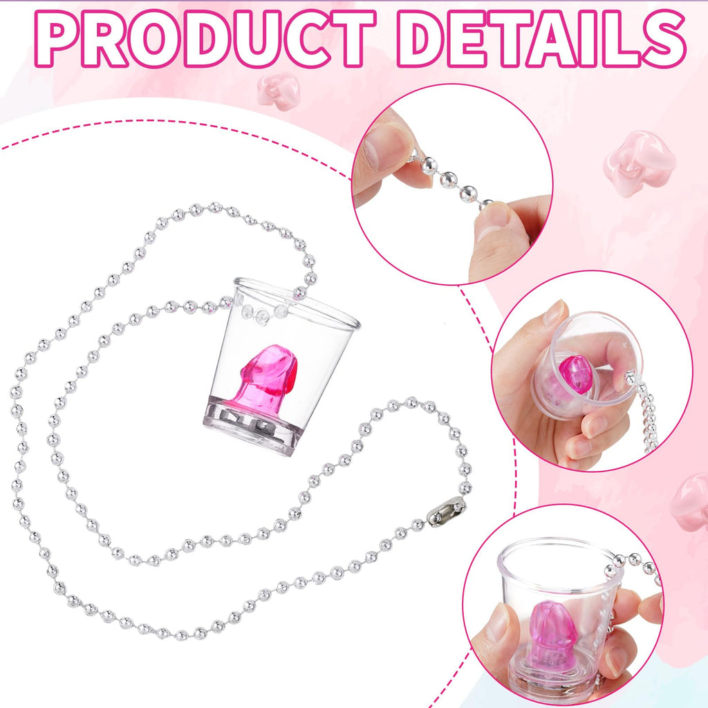 WGXX 12 Pcs Bachelorette Shot Glasses Set, Bachelorette Party Favors Shot Cups, Funny Plastic Beaded Gifts Shot Glass for Bachelor Wedding Party Decorations (Luminous, Pink)