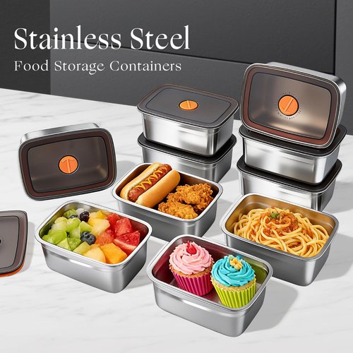 ACTUKSX 10 Pack Stainless Steel Food Storage Containers with Airtight Lids, 50 Oz Each - Stackable, Leakproof Kitchen/Freezer Meal Prep Containers (Dishwasher Safe)