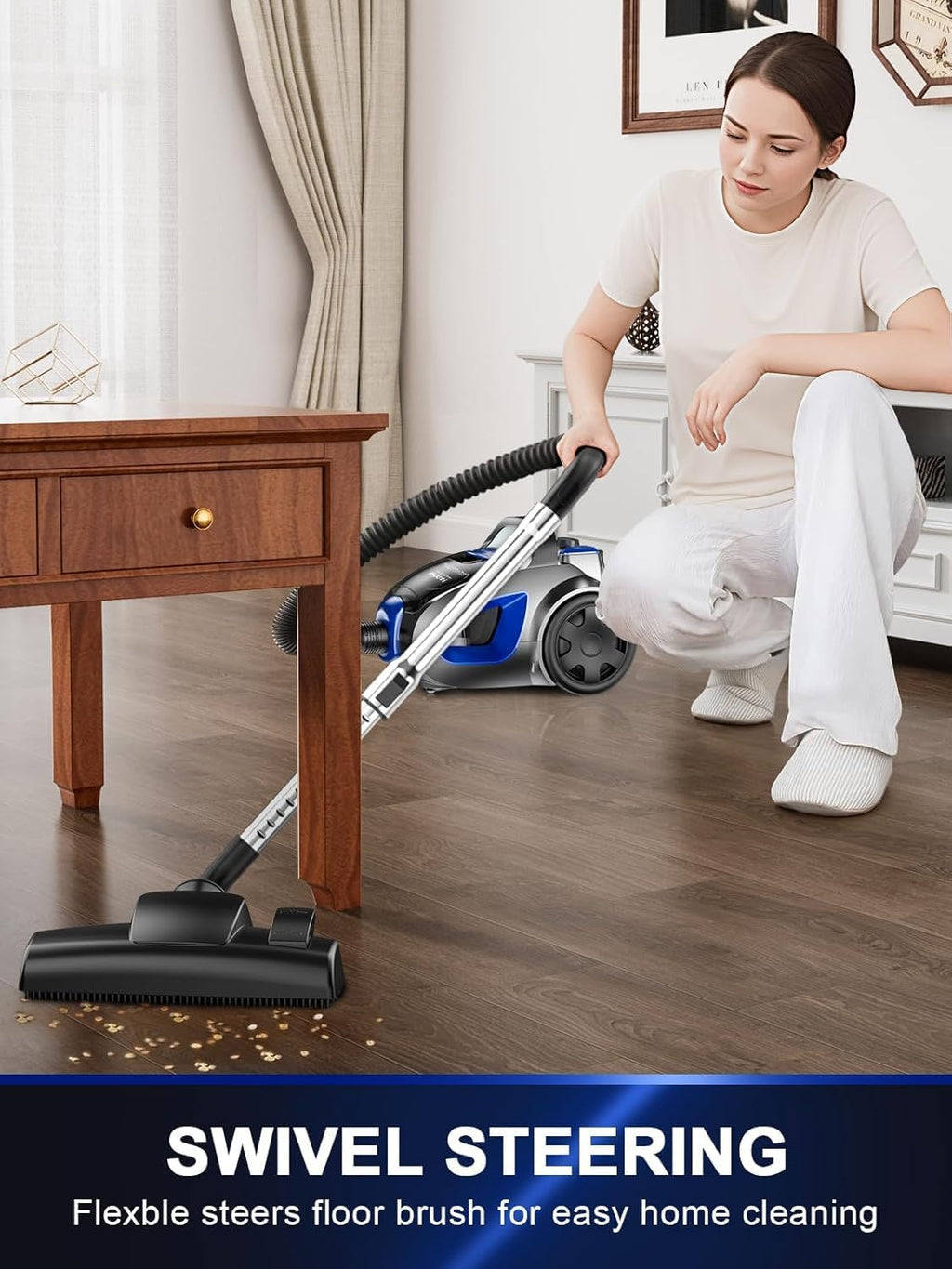 Skiennix Canister Vacuum Cleaner - 40Kpa 1600W Cyclone Power, Lightweight & Bagless | 3.7QT Dust Cup, Blue